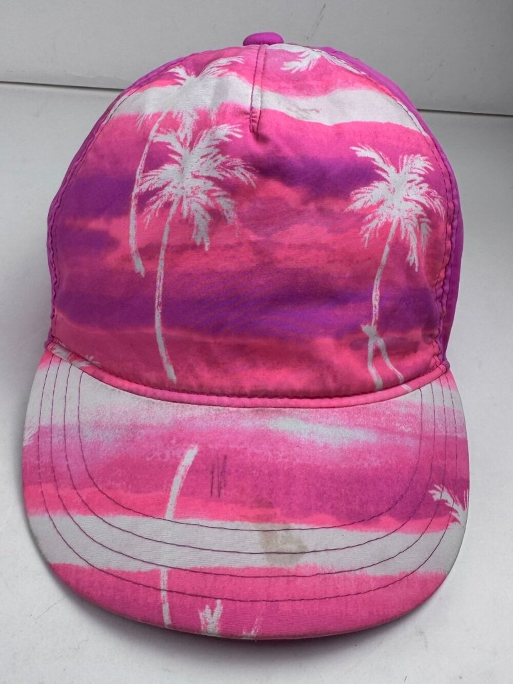 Gymgo Palm Tree Hat Cap Girls Kids M/L Pink Tropical Beach Strapback Stain